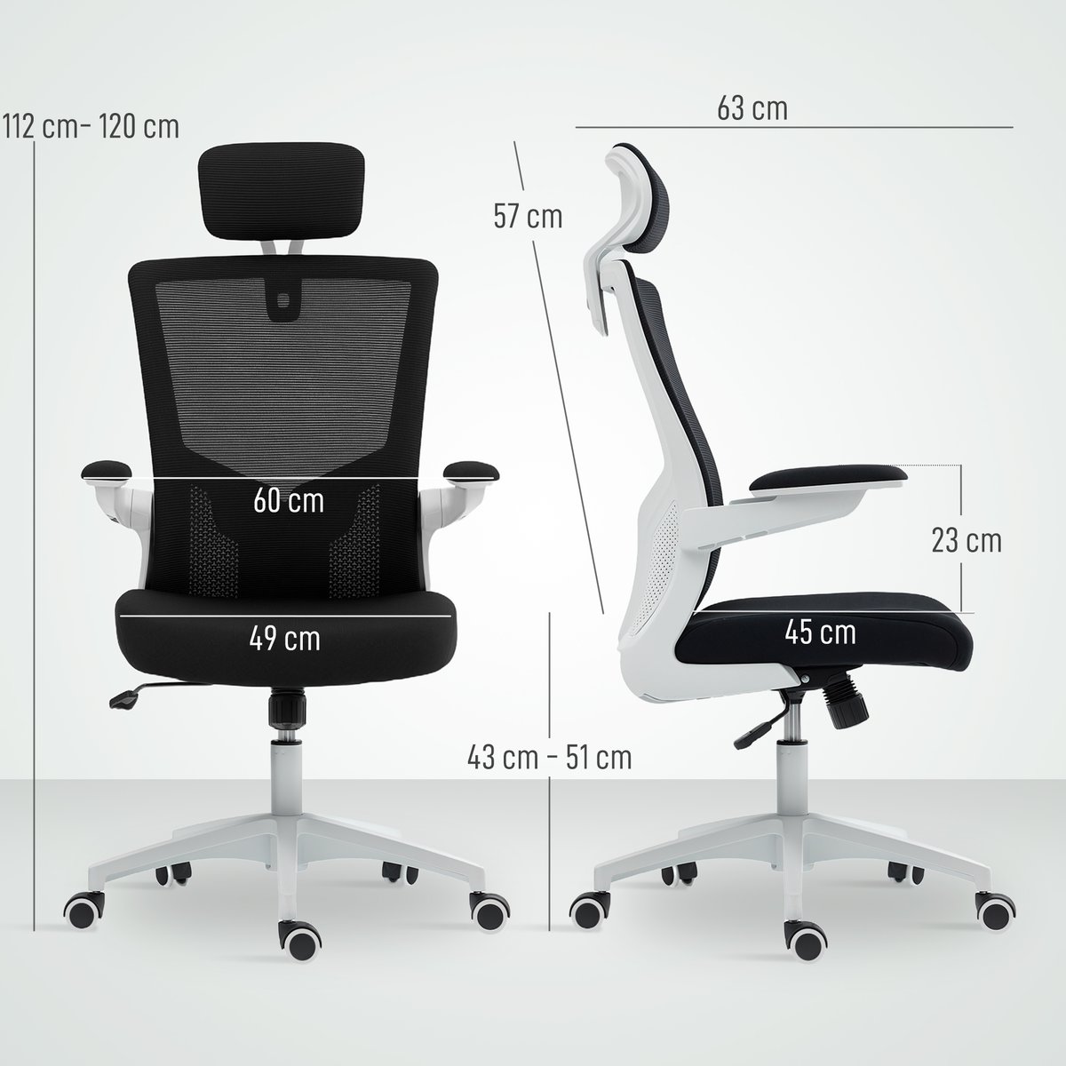 Chaise de bureau Polyester Noir noir et blanc, HOMCOM