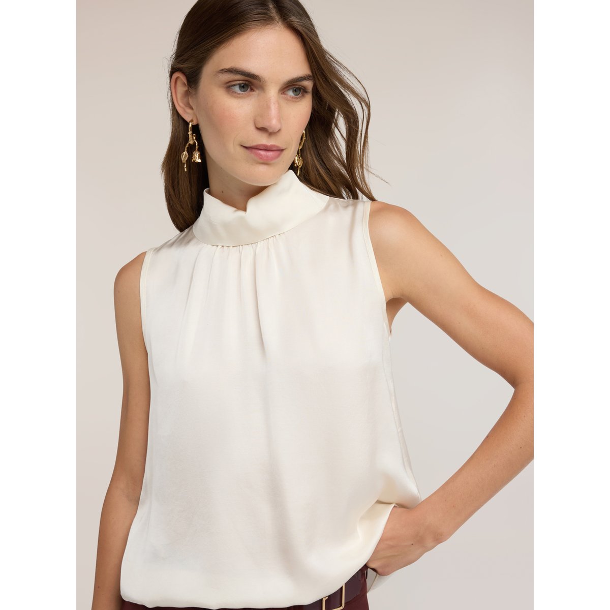 Blouse avec col mao blanc, MOTIVI