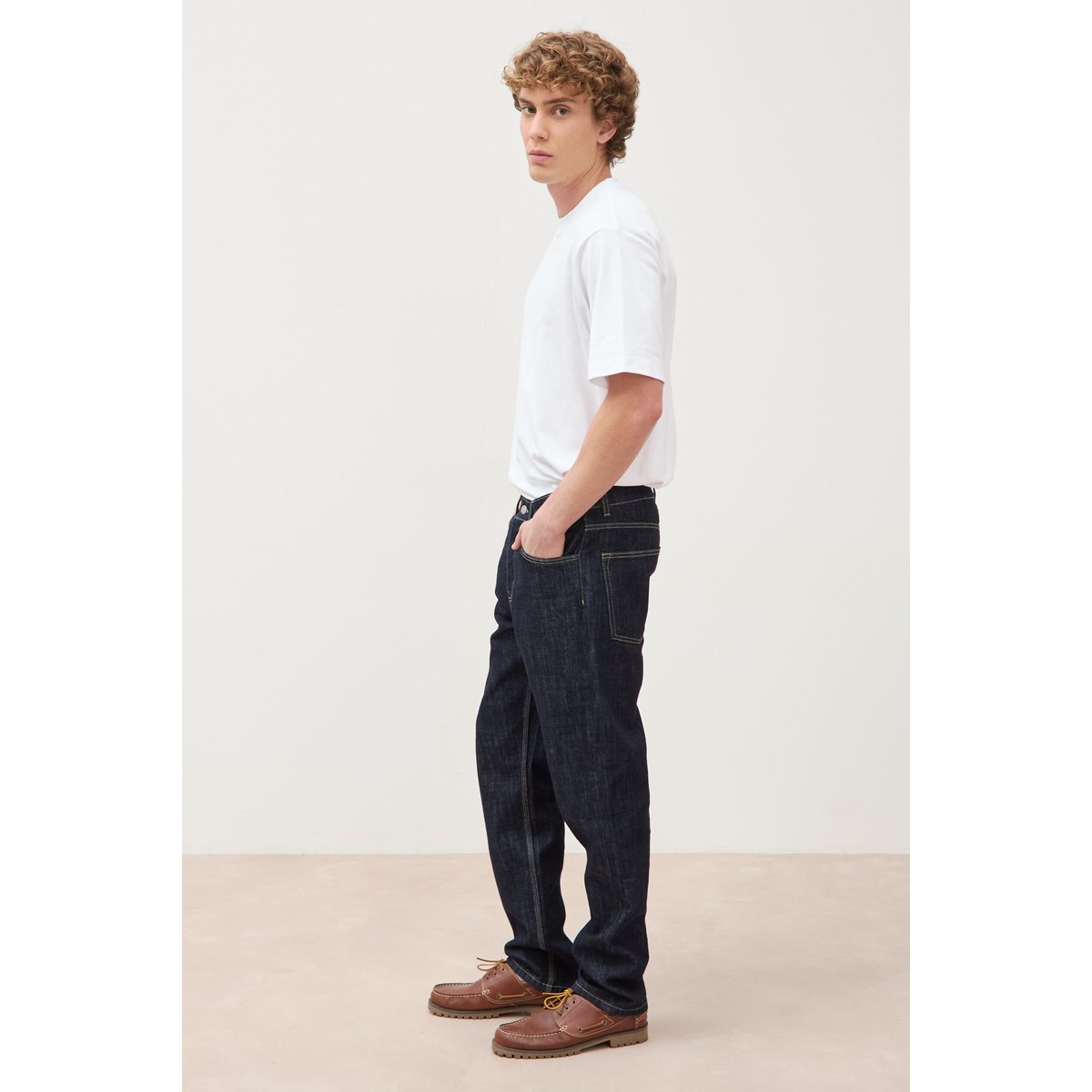 Jeans straight en coton longueur 32 denim brut rinse, BONOBO