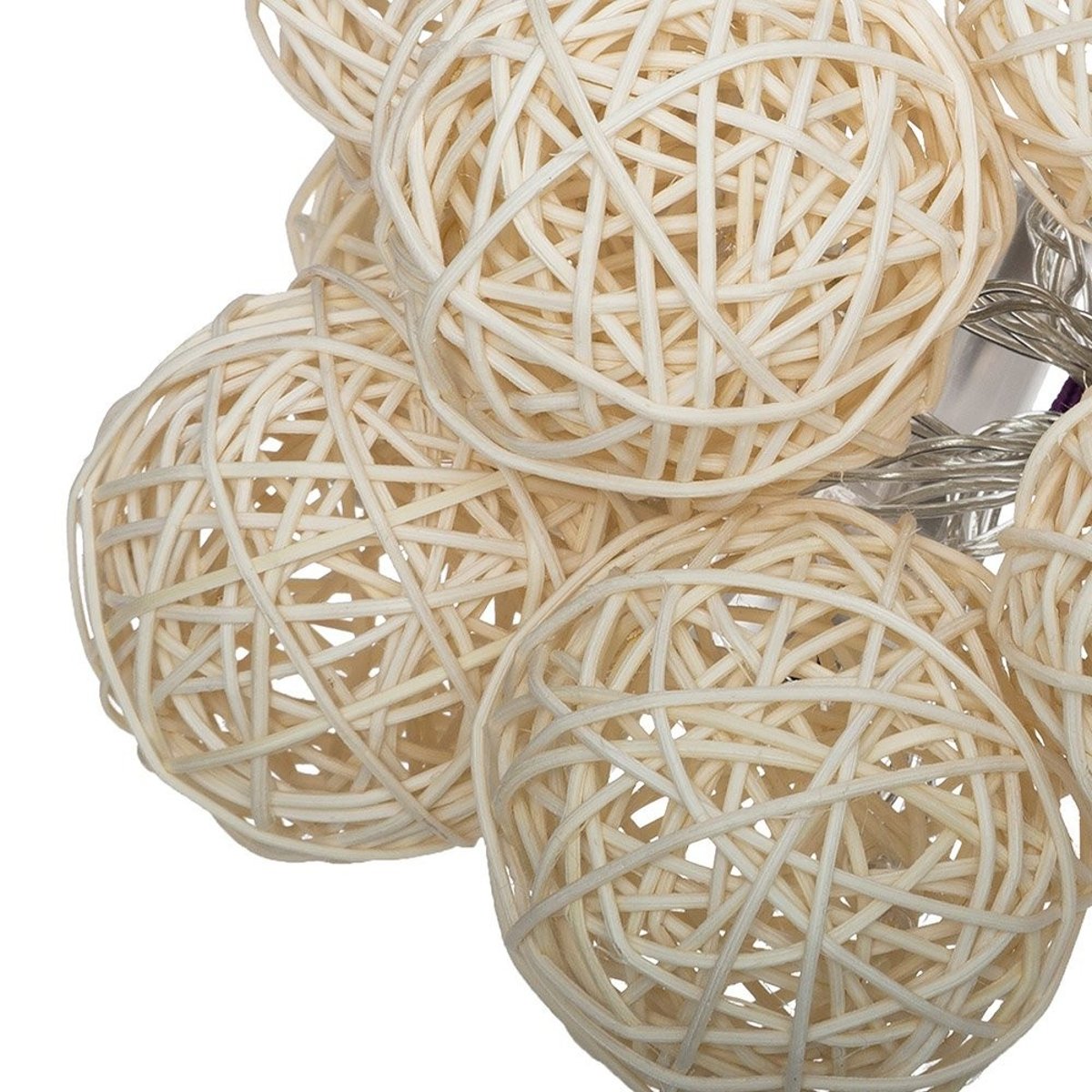 Guirlande lumineuse 10 boules LED en rotin beige, ATMOSPHERA