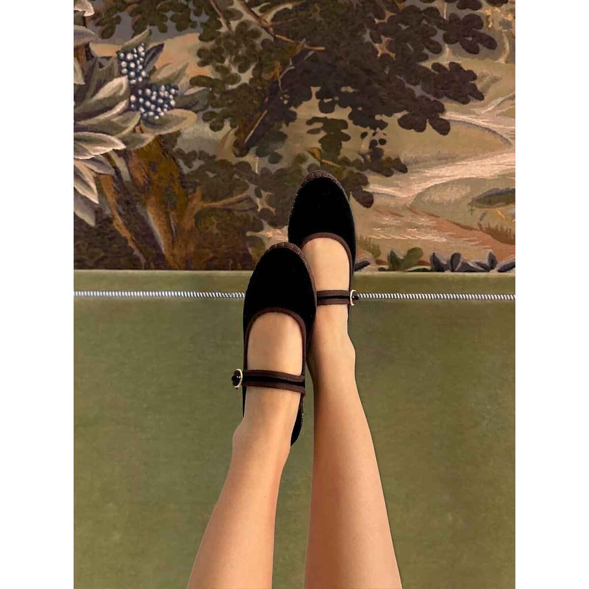 Ballerines Mary-Jane en velours Sethe noir/marron, FLABELUS