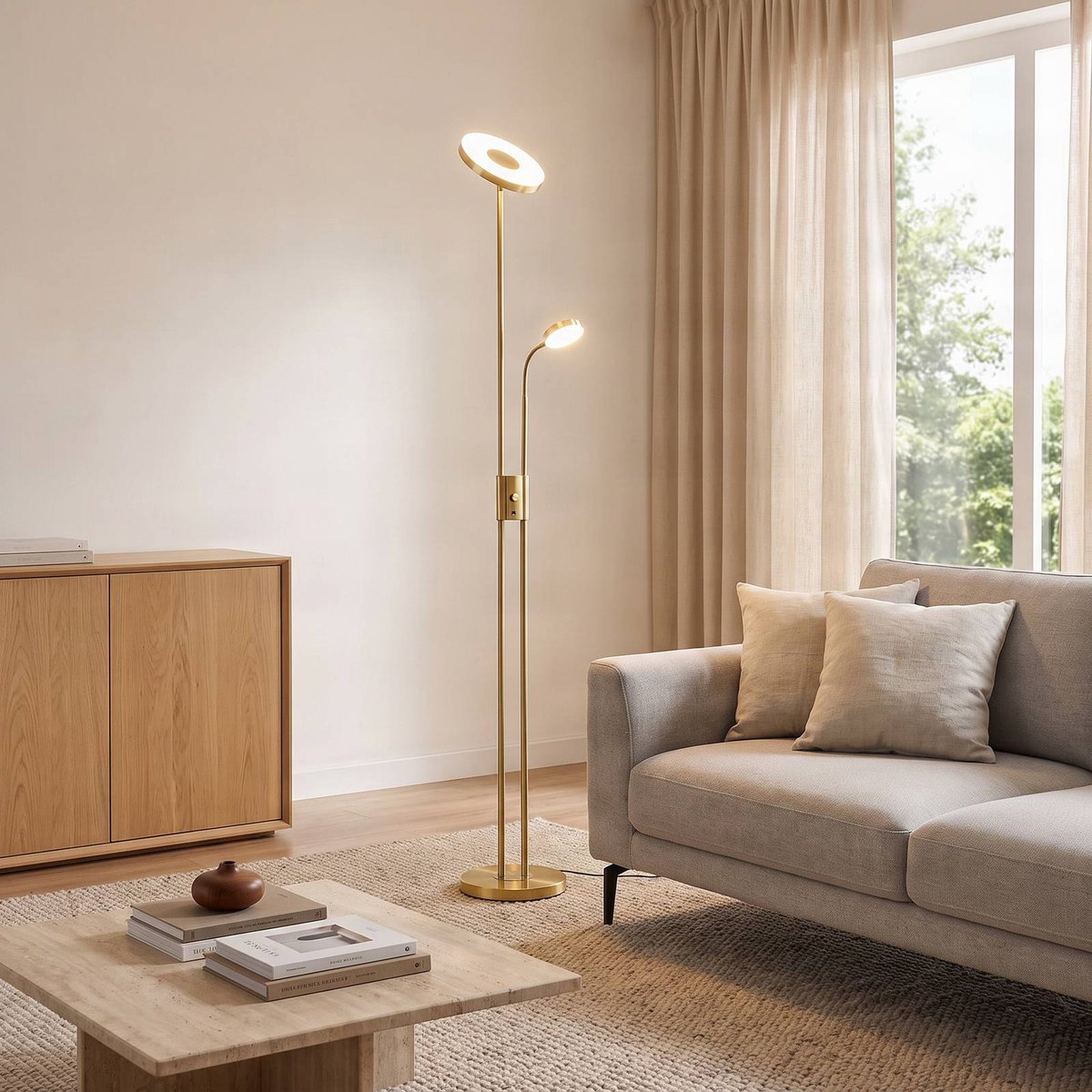 Lampadaire en métal moderneLED, Seppa laiton mat, LINDBY