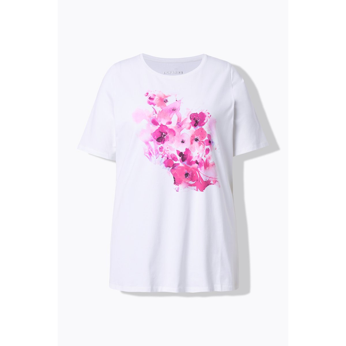 T-shirt en coton Pima, motif à fleurs blanc neige, ULLA POPKEN