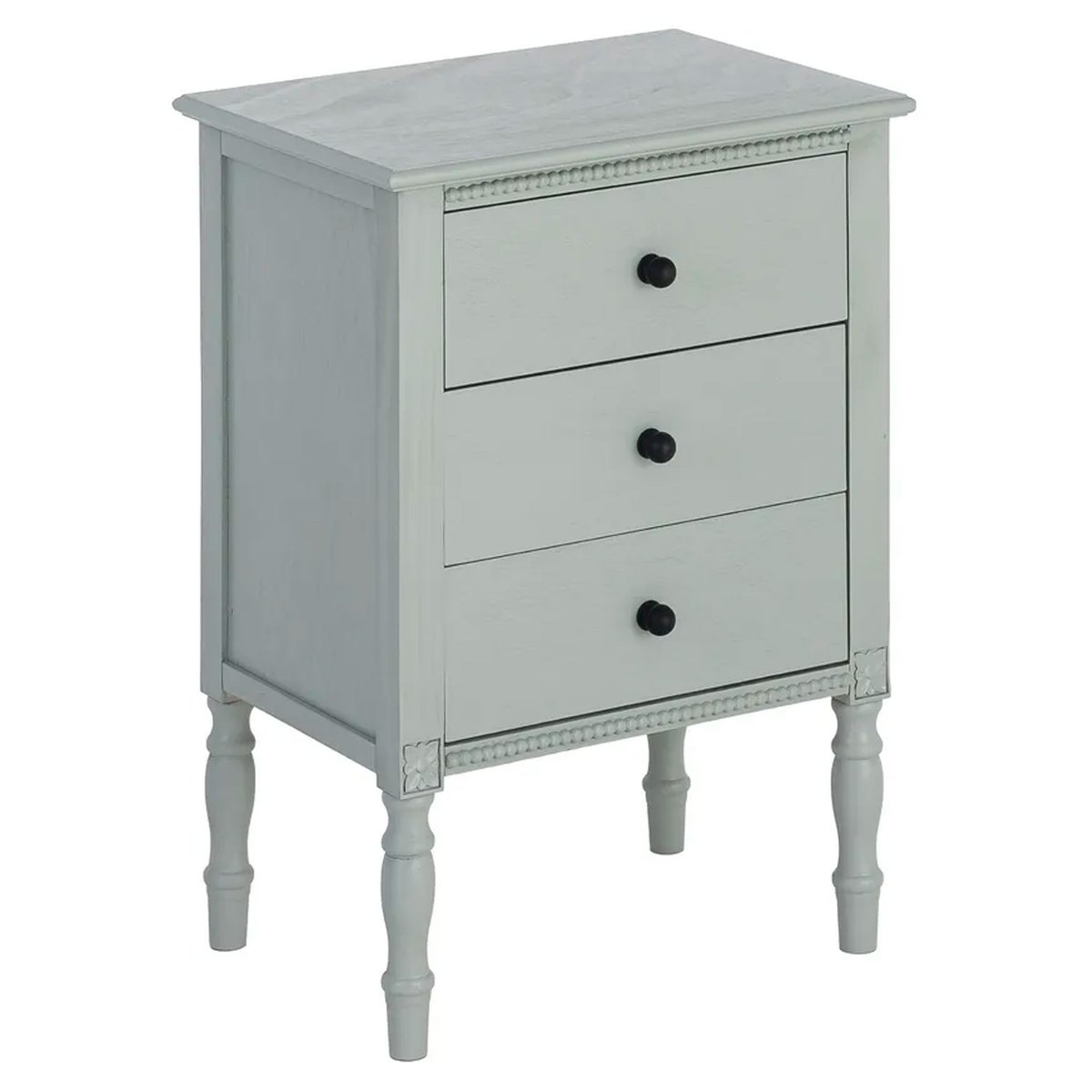 Table de chevet classique en bois vert clair 3 tiroirs 43x33x61cm vert, WADIGA