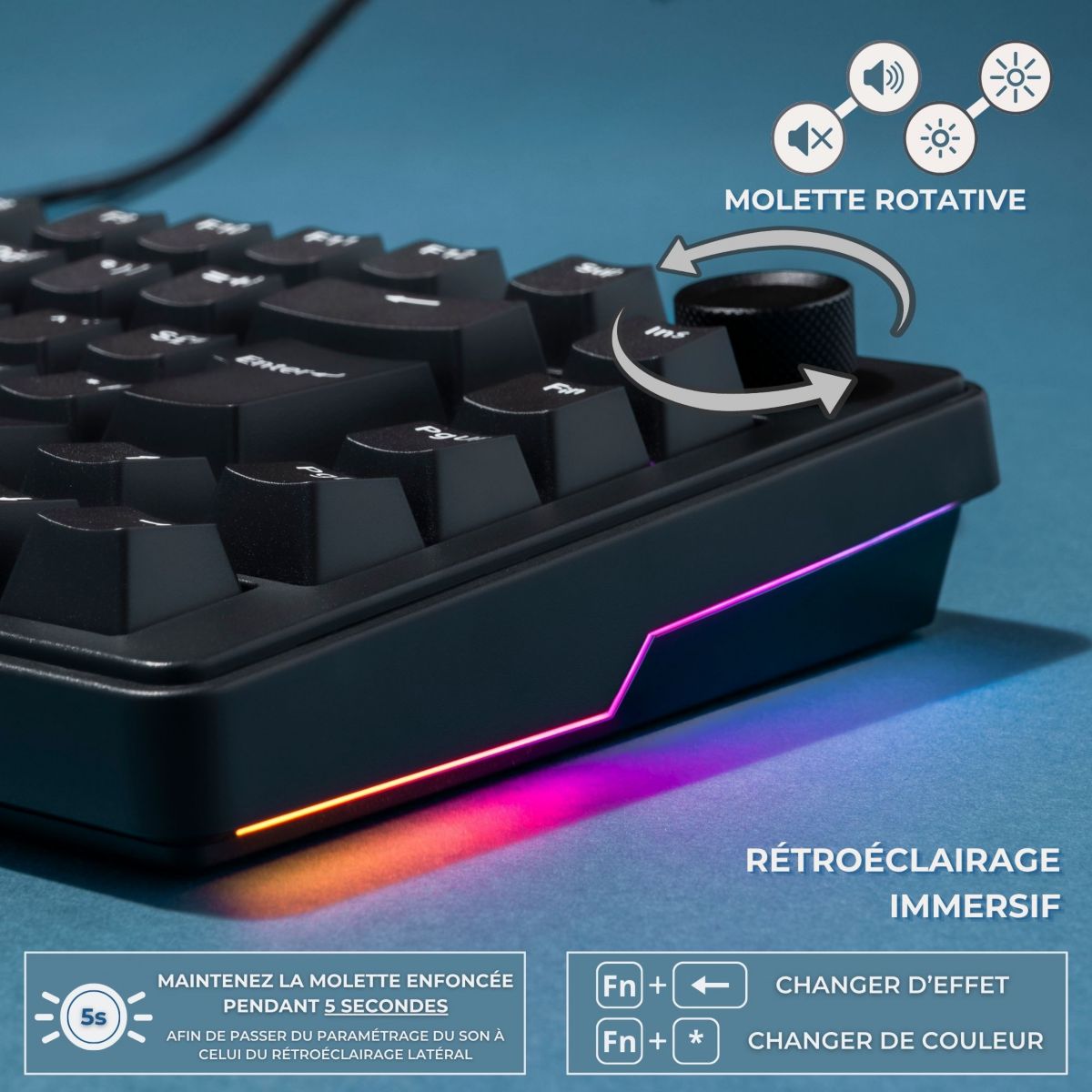 Clavier gamer KEYZ ELITE 300 HE B Magnetique couleur unique, THE G-LAB