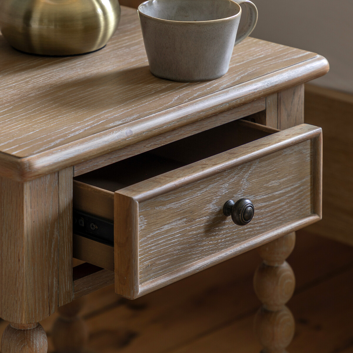 Ames Oak 1 Drawer Bedside with Pompom Legs oak, ÉDITÉ