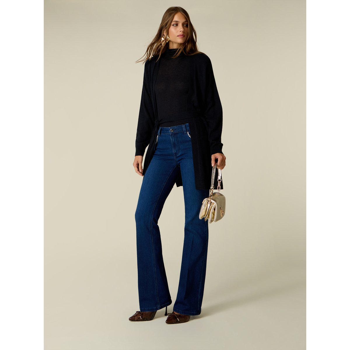 Jean flare avec cristaux bleu, OLTRE
