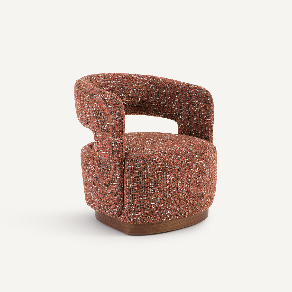 Fauteuil pivotant base noyer tissu texturé, Jesper rouge brique, AM.PM