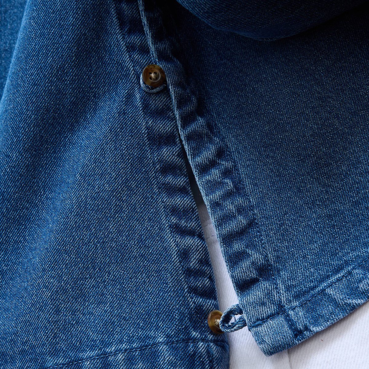 Blouse manches longues unie en jean en coton BIO GOTS stone denim, MONOPRIX