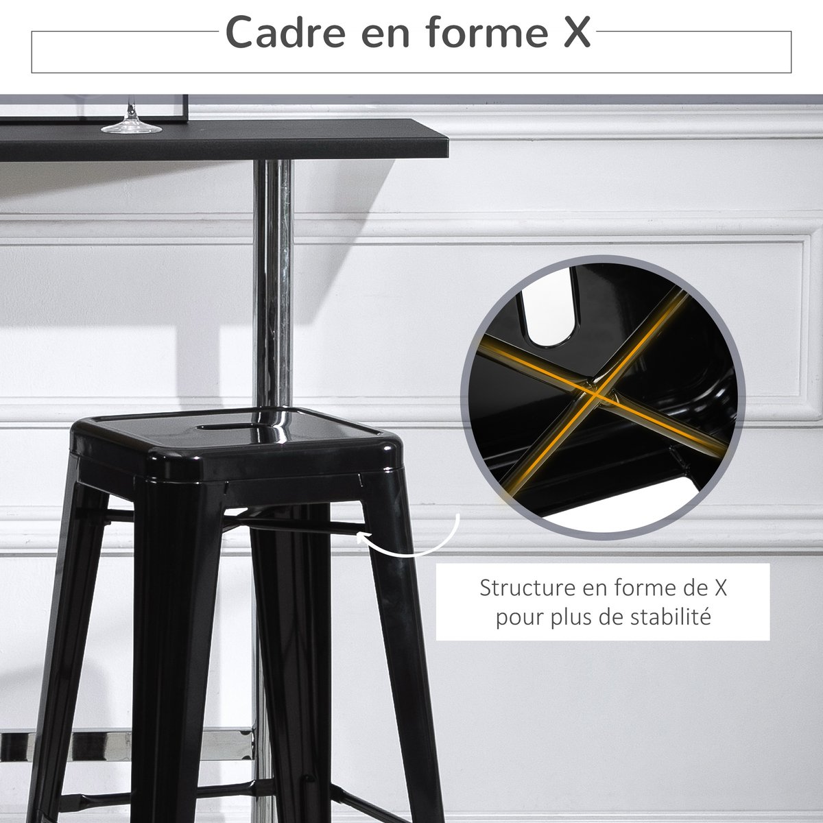 Tabouret de bar Métal Noir noir, HOMCOM