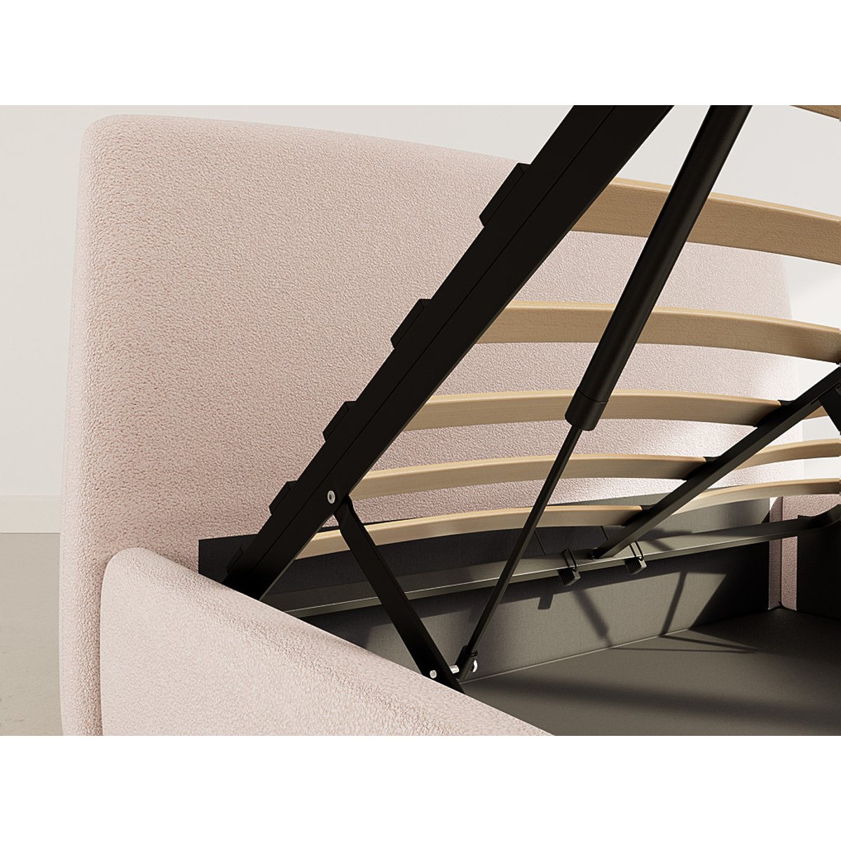 Lit coffre 160x200 cm en tissu bouclette, JULIETTE beige, LISA DESIGN