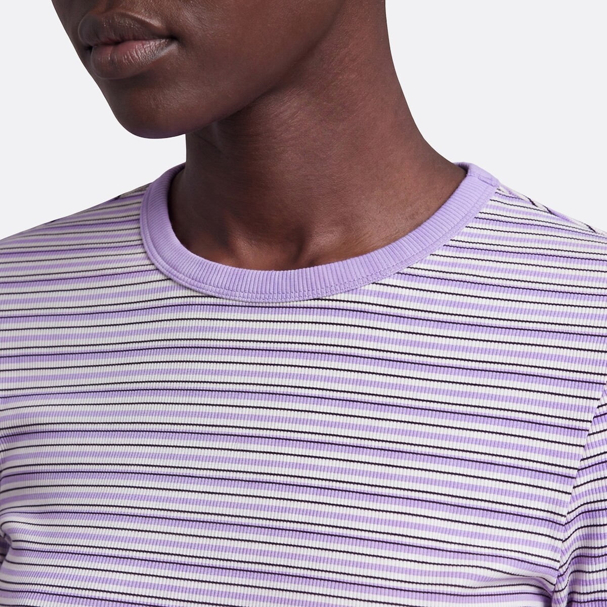 T-shirt de manga comprida com gola redonda, às riscas, em malha canelada, com luvas sem dedos integr riscas violeta, LA REDOUTE COLLECTIONS