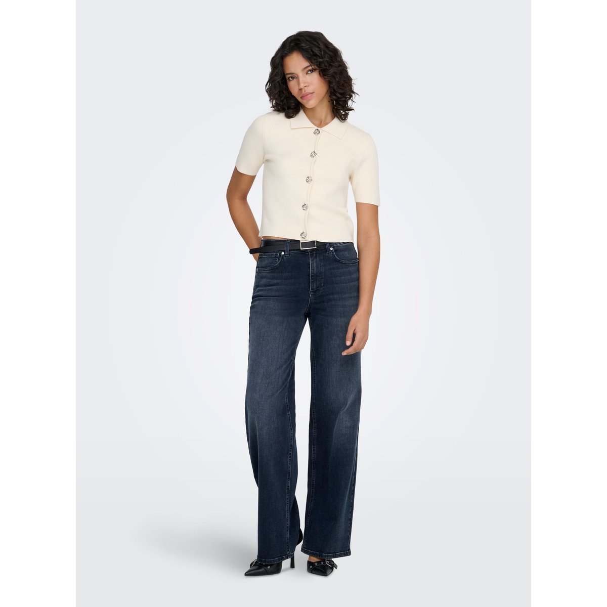 Jean À Jambe Large blue black denim, ONLY