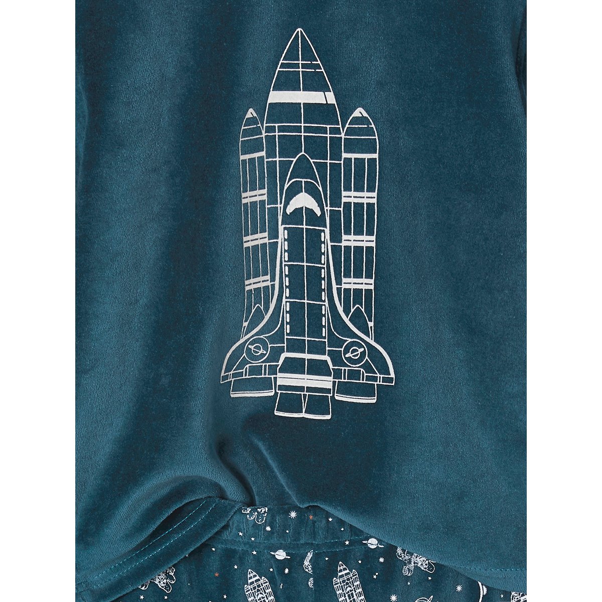 Pyjama velours avec fusée phosphorescente bleu canard, VERTBAUDET
