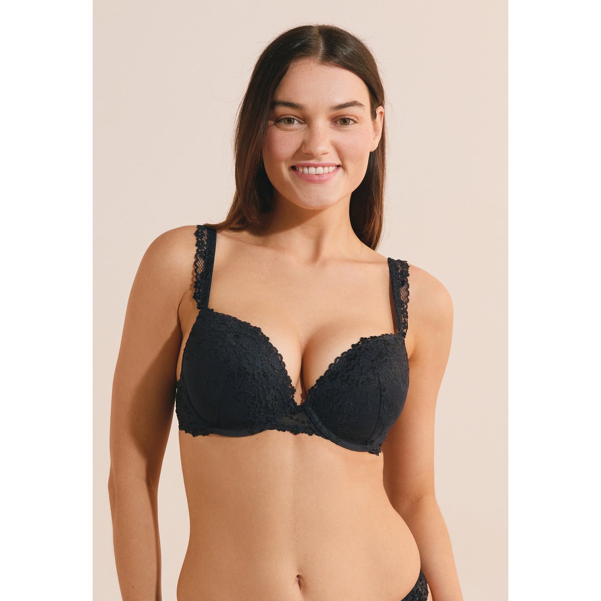 Soutien-gorge N.5 - Le coques fines plongeant en dentelle SOUPCON marine, ETAM