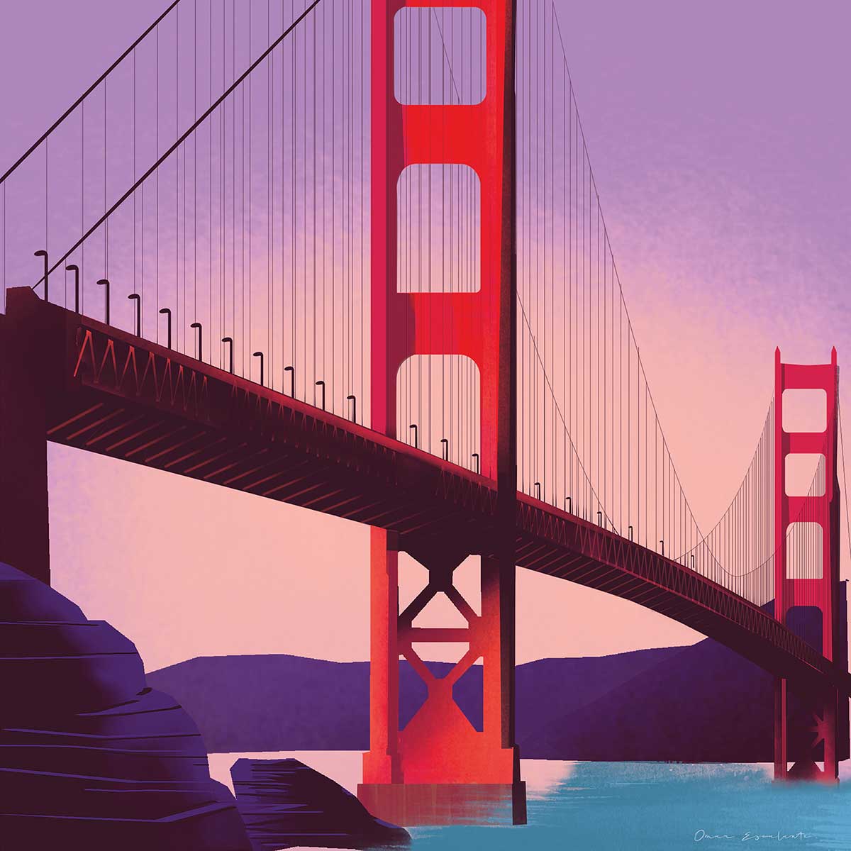 Affiche ville Le pont de San Francisco affiche + cadre en bois - noir, HEXOA