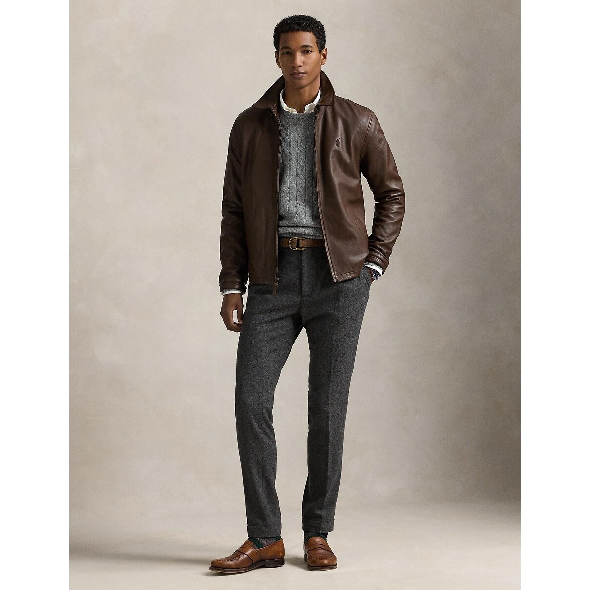 Bayville Lambskin Leather Jacket bison, POLO RALPH LAUREN