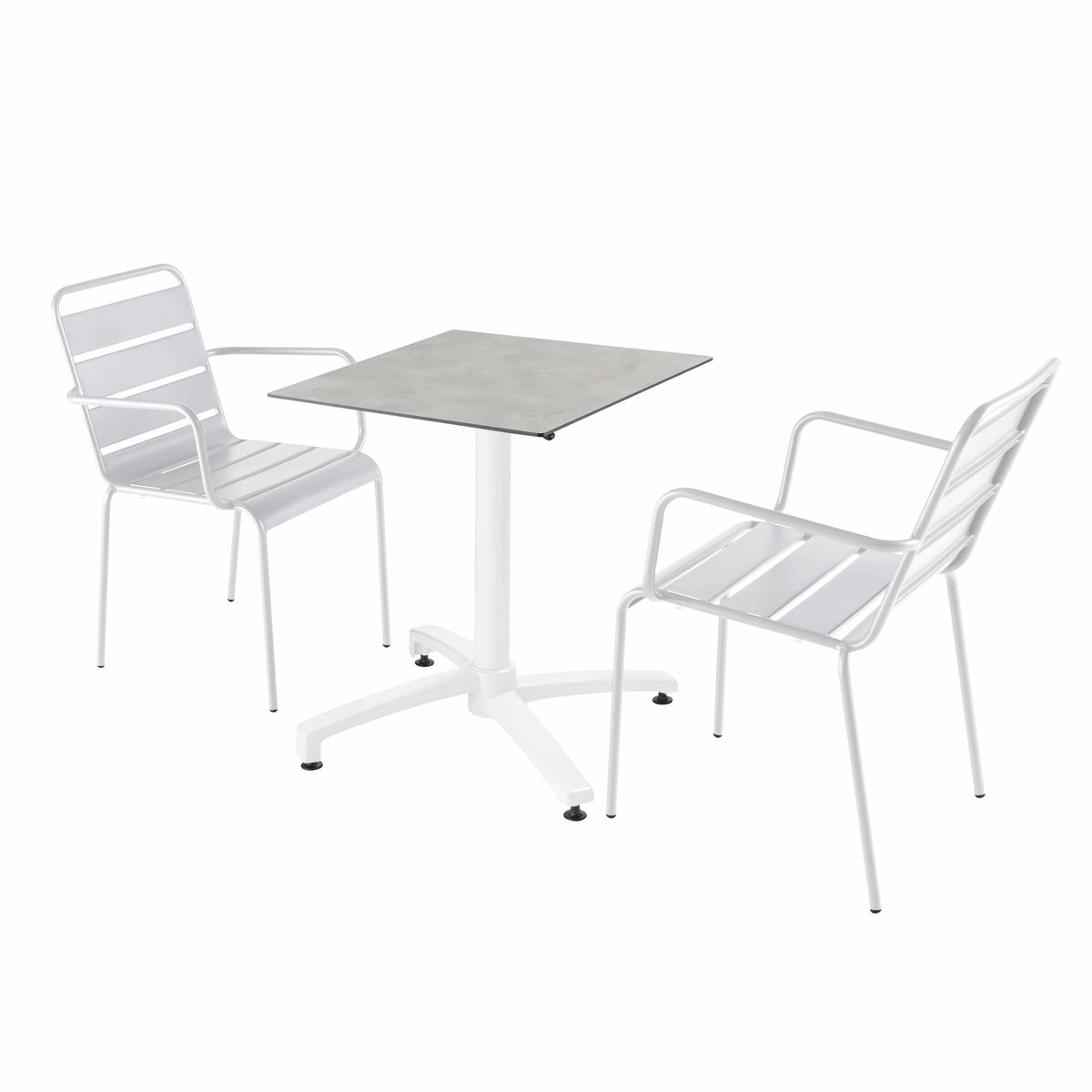 Table 60x60 cm inclinable stratifiée avec pied blanc et chaises en métal, OPERA blanc, OVIALA