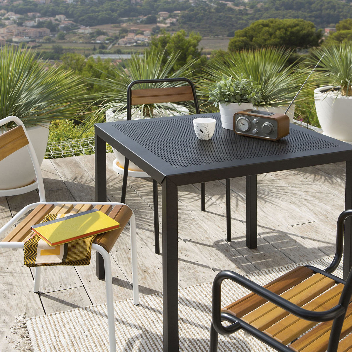 Choe Square Perforated Metal Garden Table black, LA REDOUTE INTERIEURS