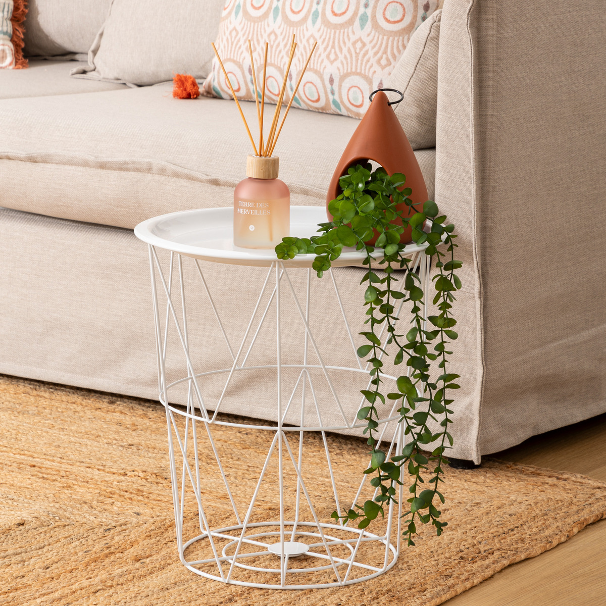 Table d'appoint coffre de rangement acier finition brillante KUMI blanc, ATMOSPHERA