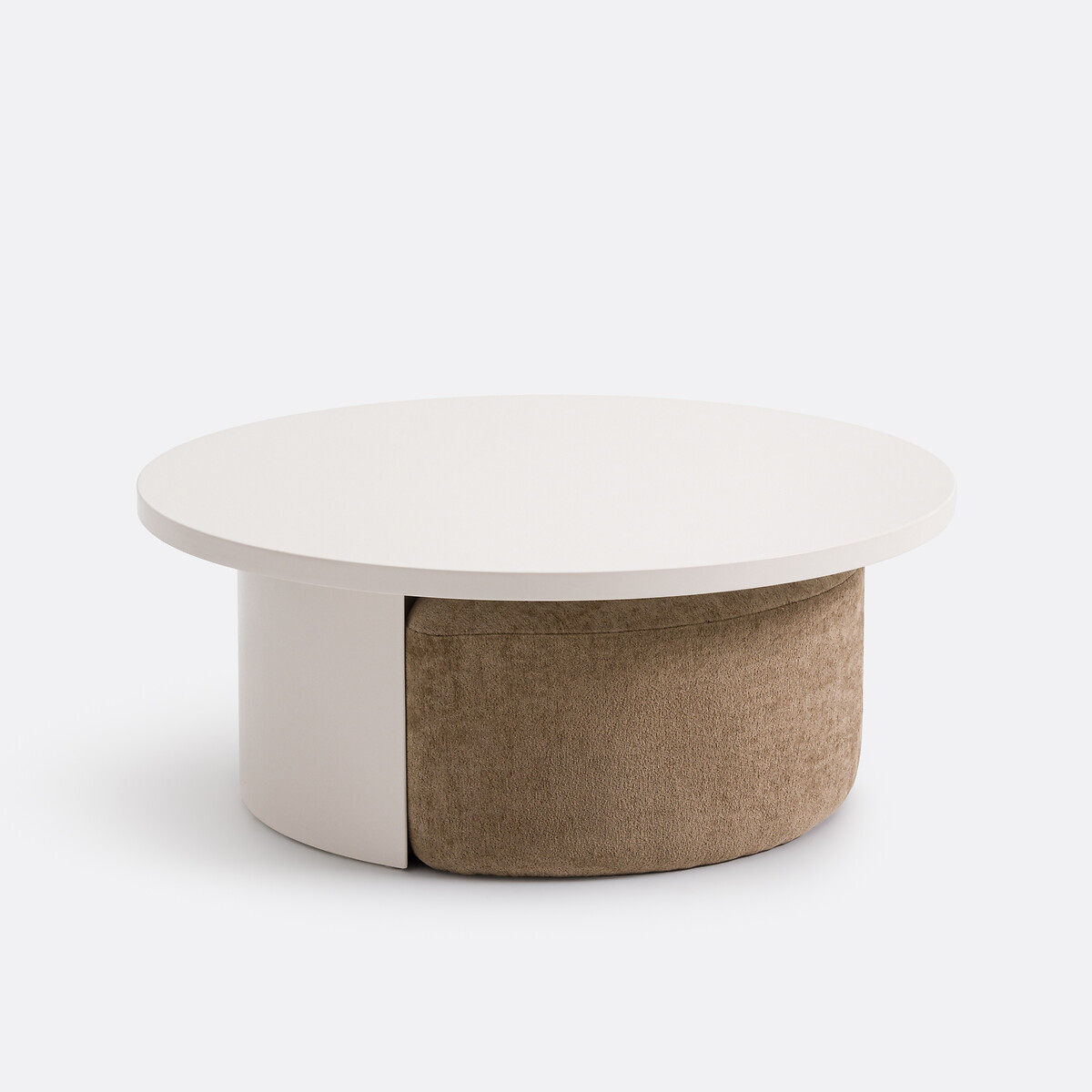 Table basse laquée, et ses 2 poufs en tissu texturé, JEN ecru, LA REDOUTE INTERIEURS