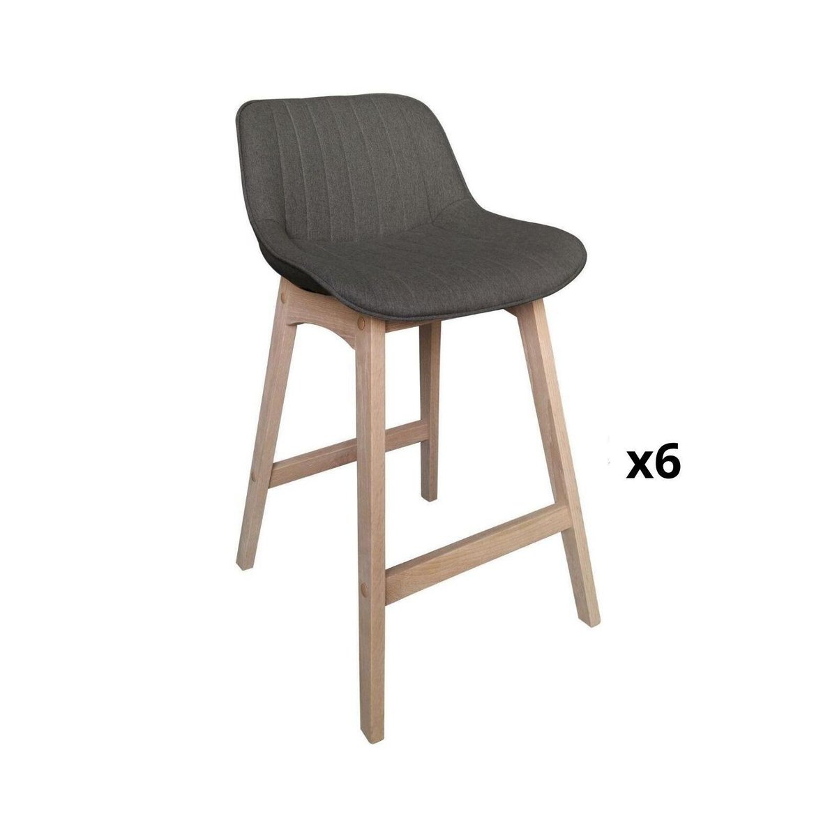 Lot de chaises d'îlot et bar en chêne et assise tissu 65cm MELLOW | Lot de 6 gris foncé, MOB IN