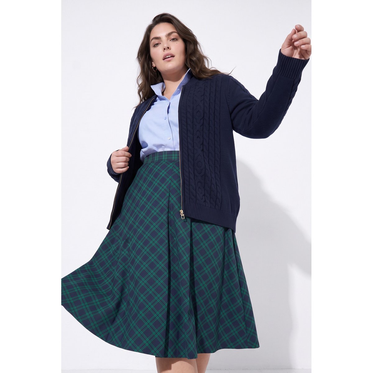 Cardigan motif torsadé, col montant marine, ULLA POPKEN