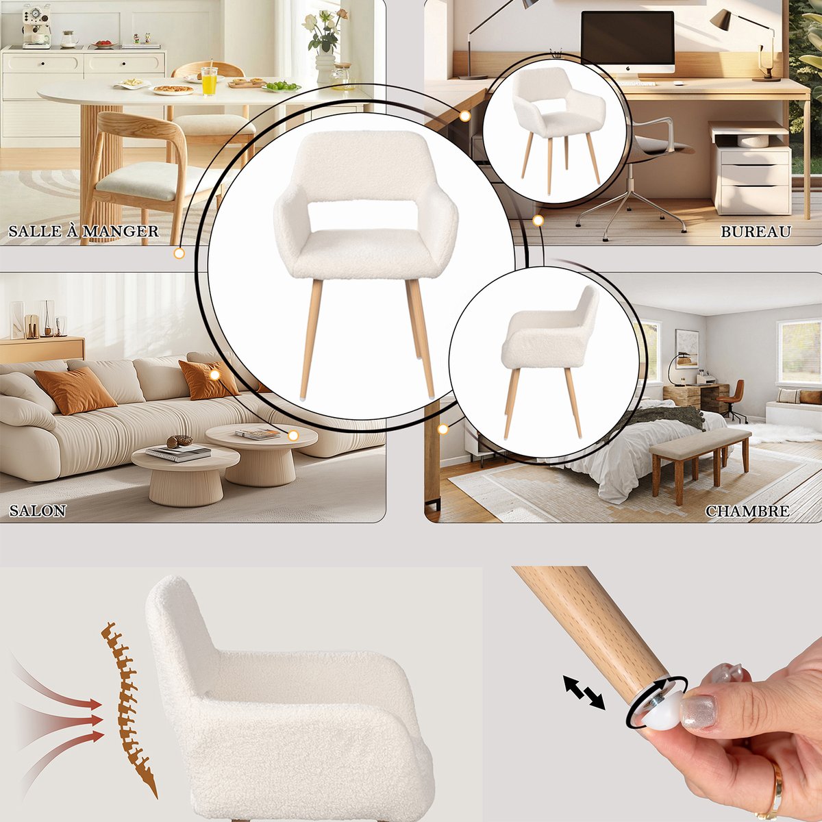 Ensemble de table à manger ronde avec 4 chaises, CLIFTOAKXSET blanc, MEUBLES COSY