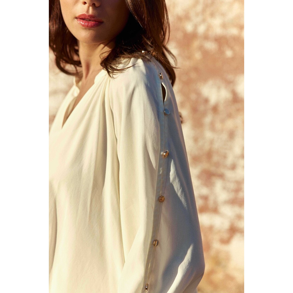 Blouse col V à manches boutonnées, BONNIE ecru, LA PETITE ETOILE