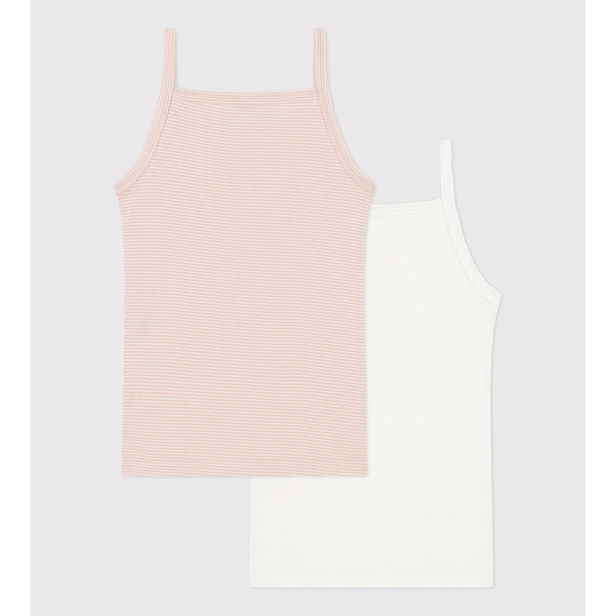 Pack of 2 Vests with Shoestring Straps in Cotton pink + white, PETIT BATEAU