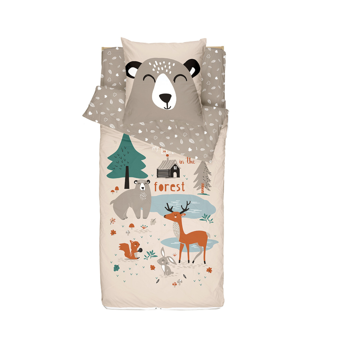 Caradou® sans couette Forêt Parure de lit enfant beige, BLEU CALIN