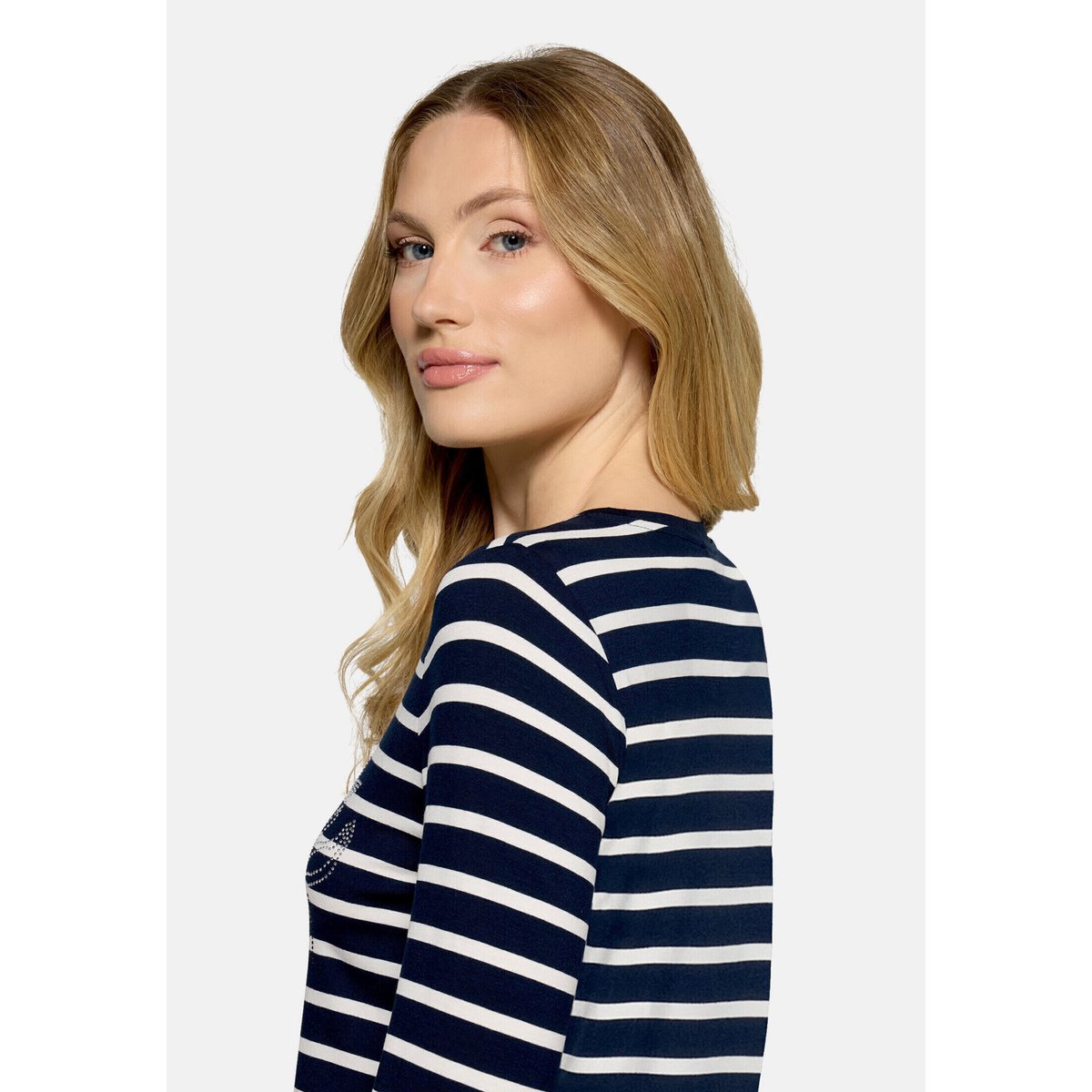 T-shirt à rainures à pierres fantaisie bleu/blanc, BETTY BARCLAY