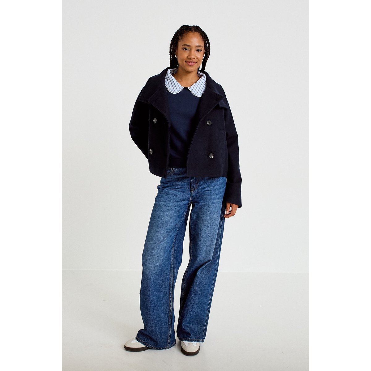 Sweat col chemise manches longues bleu marine, CACHE CACHE