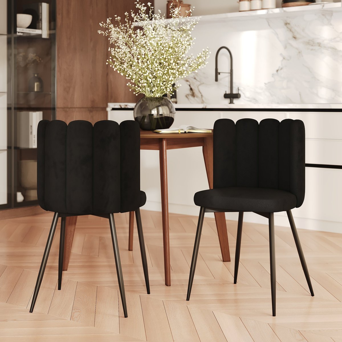 Lot de 2 chaises en velours et pieds en métal - ROSY noir, MAISON PAVANE