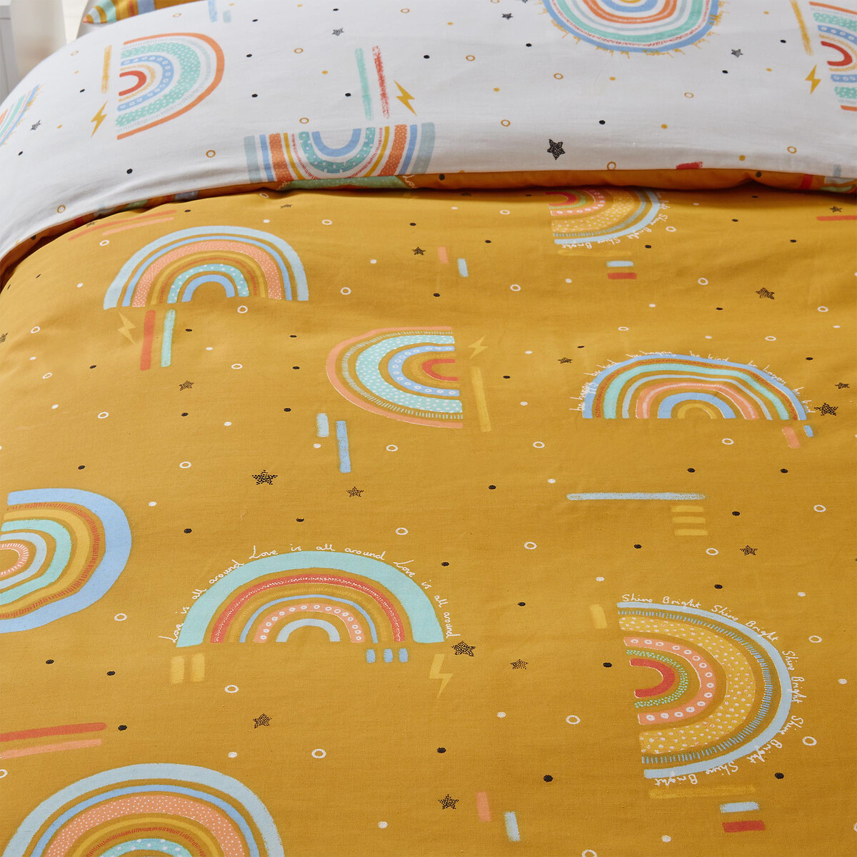 Rainbow Tribe Kids 100% Cotton Duvet Cover and Pillowcase Set mustard, LITTLE FURN