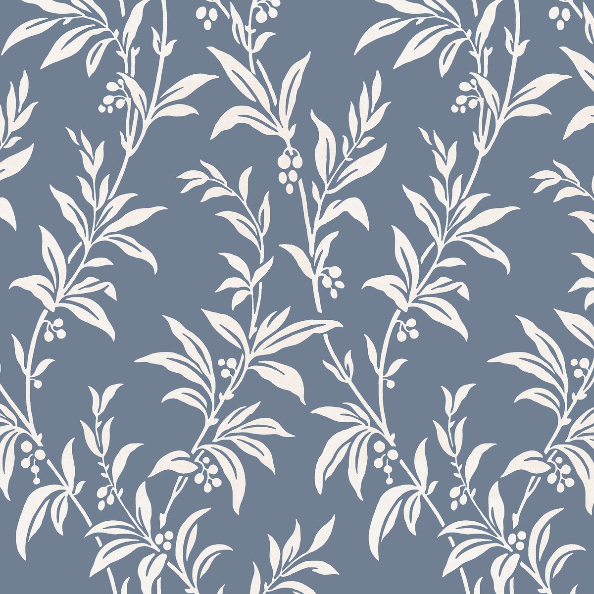 Papier peint Feuillage stylisé Paxford bleu, blanc, LAURA ASHLEY