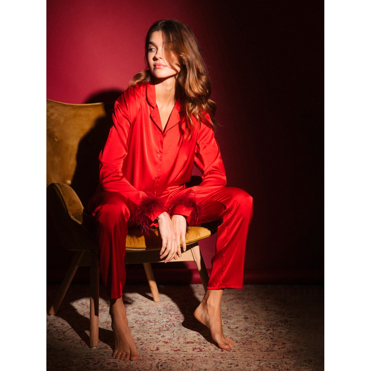 Pyjama pantalon chemise Marabu Christmas rouge, ADMAS