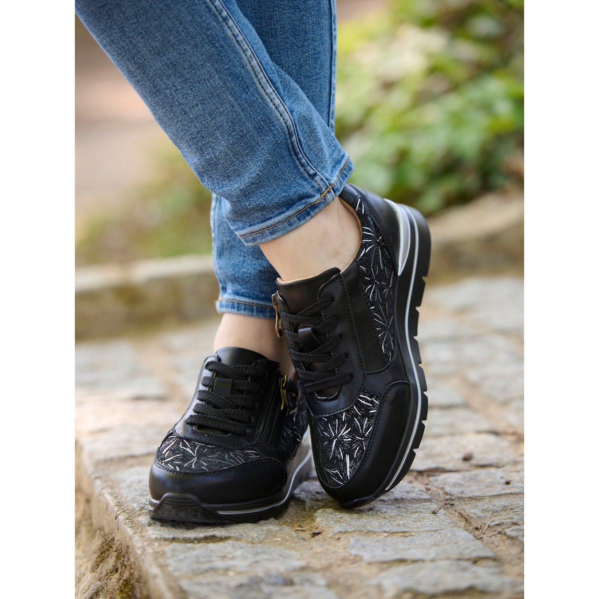 Derbies zip et lacets semelle amovible noir, PEDICONFORT