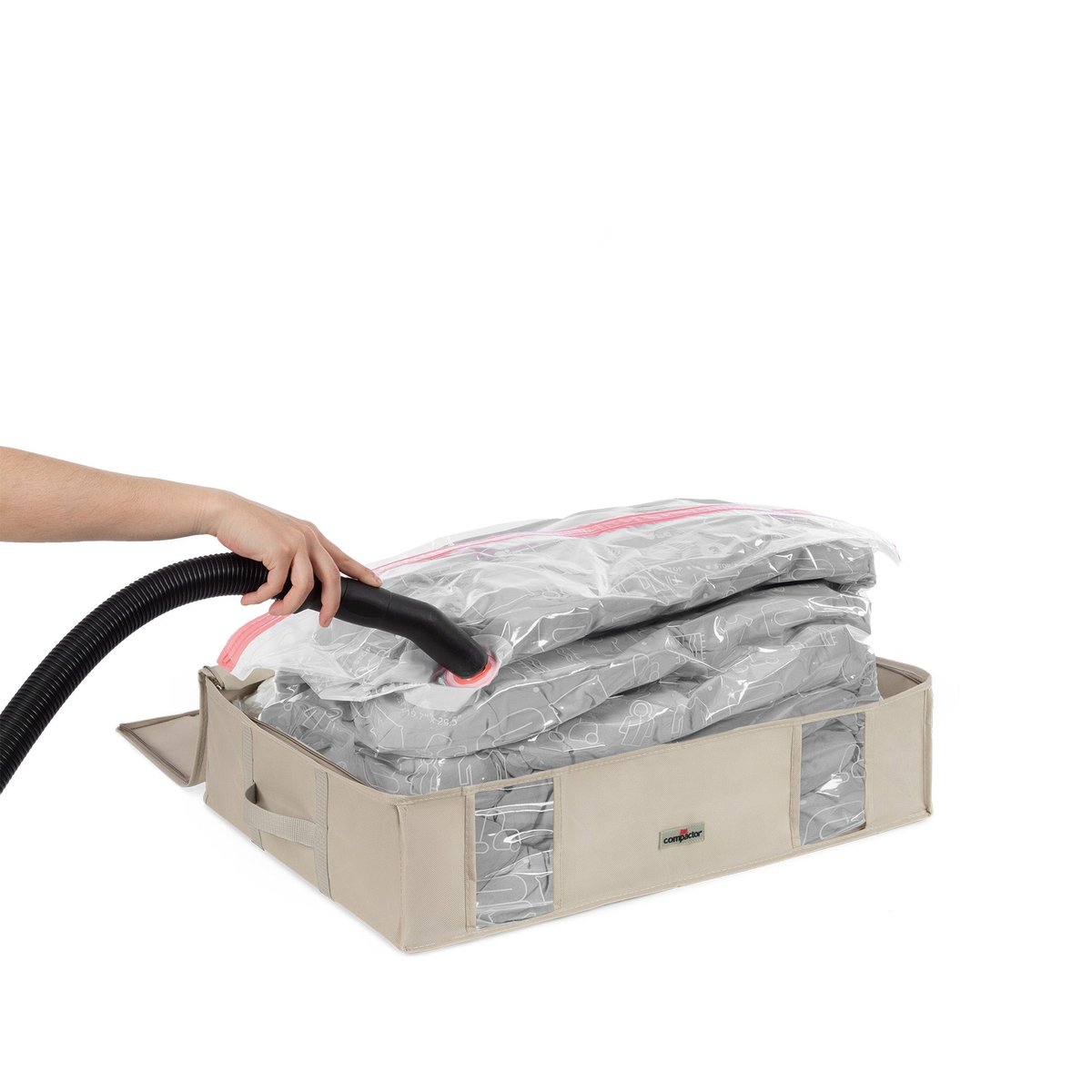 COMPACTOR - Lot 3 housses rangement sous vide L - 65 x 45 x H.15.5 cm - Beige beige, COMPACTOR