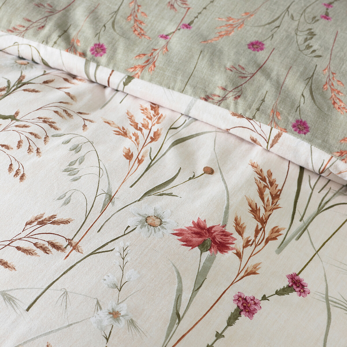 Brushed Grasmere Floral Cotton Reversible Duvet Cover and Pillowcase Set green, CATHERINE LANSFIELD