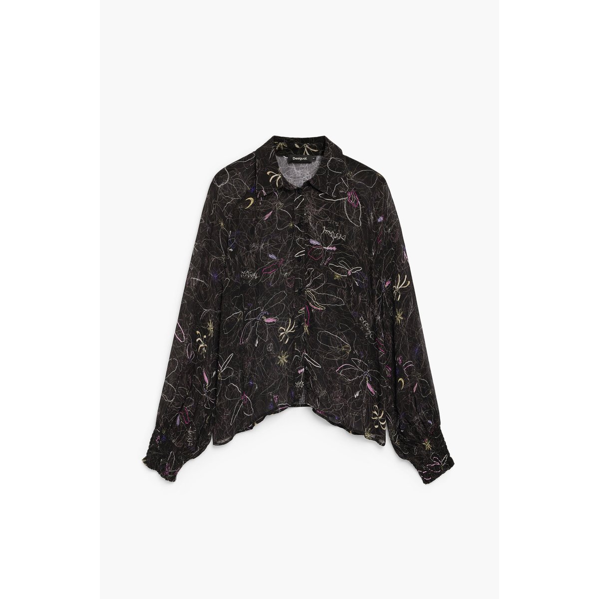 Blouse fleurie transparente noir, DESIGUAL