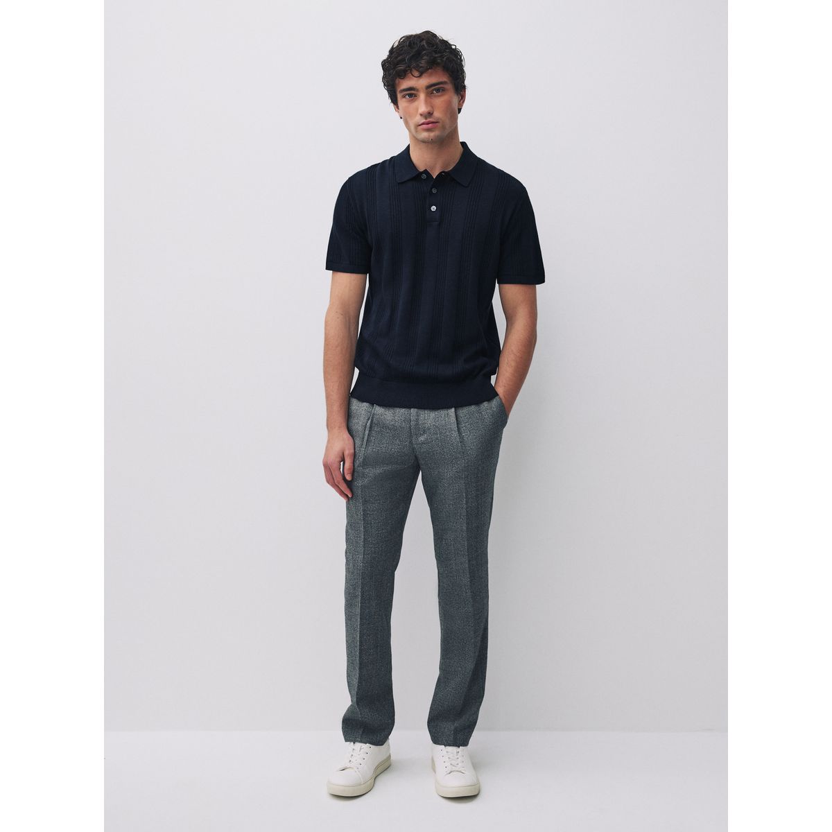Polo standard rayé en pointelle, lot de 2 neutre/bleu marine, NEXT