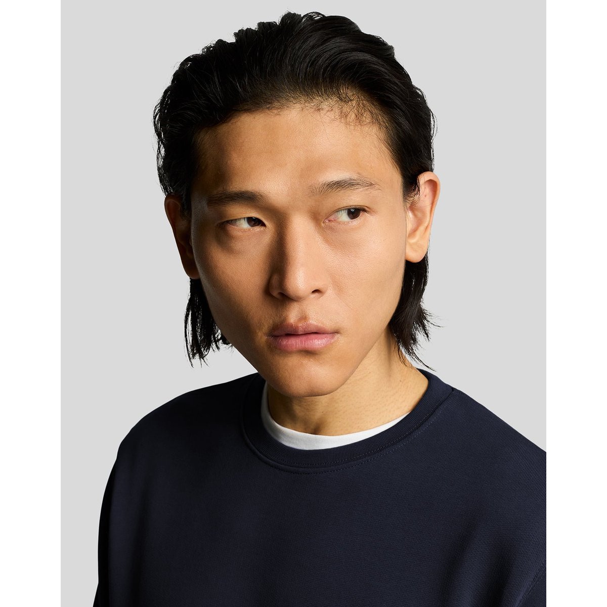 Sweat-shirt col rond en coton superfine bleu foncé marine, LYLE & SCOTT