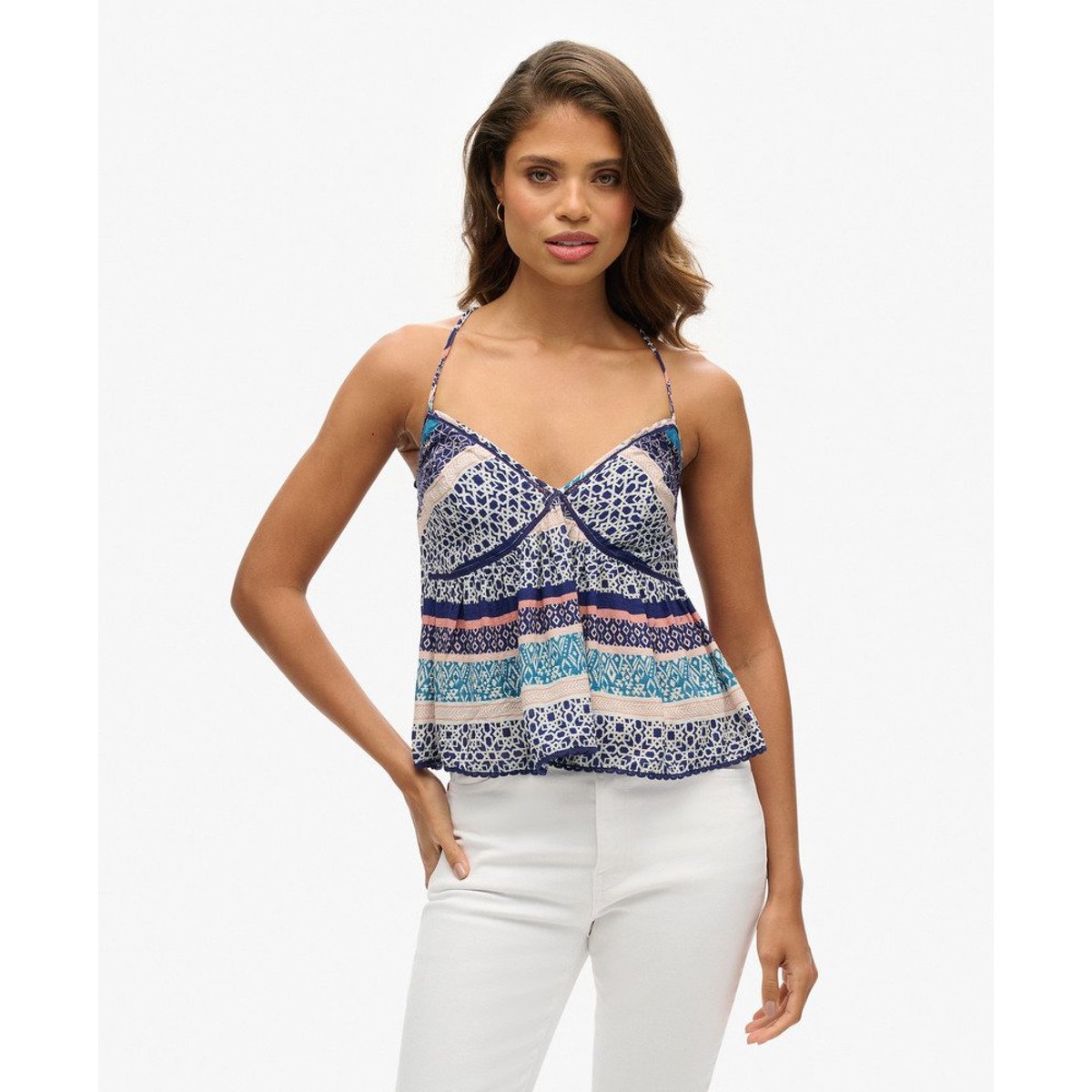 Caraco à volants Vintage imprimé linéaire à motif géométrique, SUPERDRY