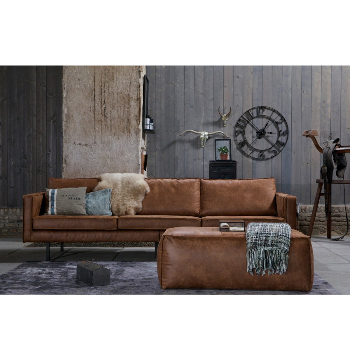 Canapé moderne 4 places en velours - RODEO cognac, WOOOD