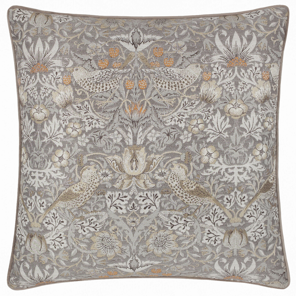 Strawberry Thief Jacquard Piped Feather Filled Cushion gold, MORRIS & CO.