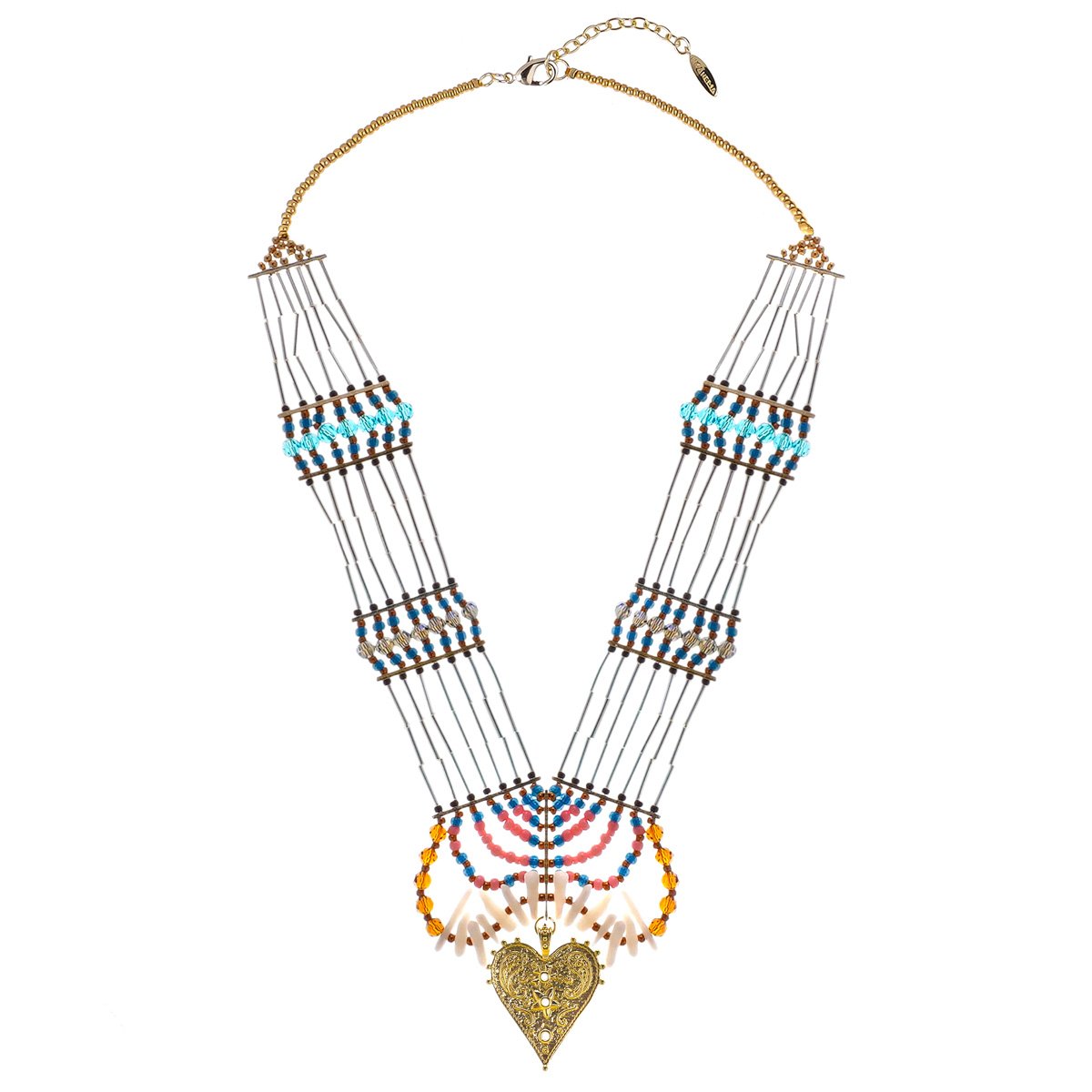 Collier avec perles et chaînes pendentif central NAMYBI indigo, HIPANEMA
