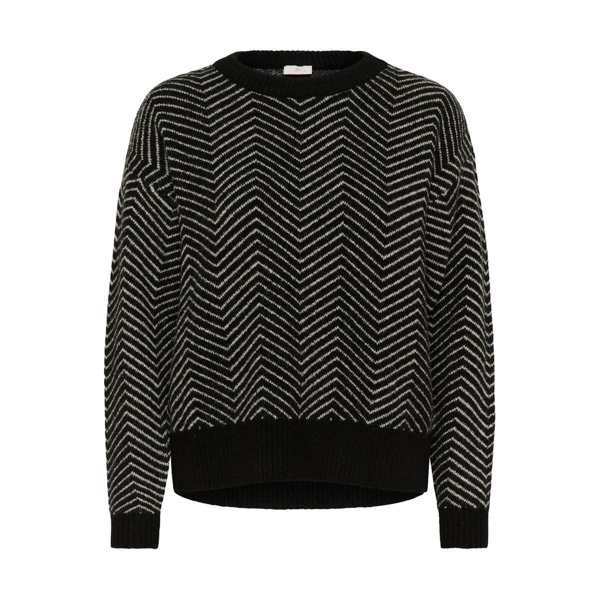 Pullover tricoté noir black/feathergrey mel. zig zag, KAFFE