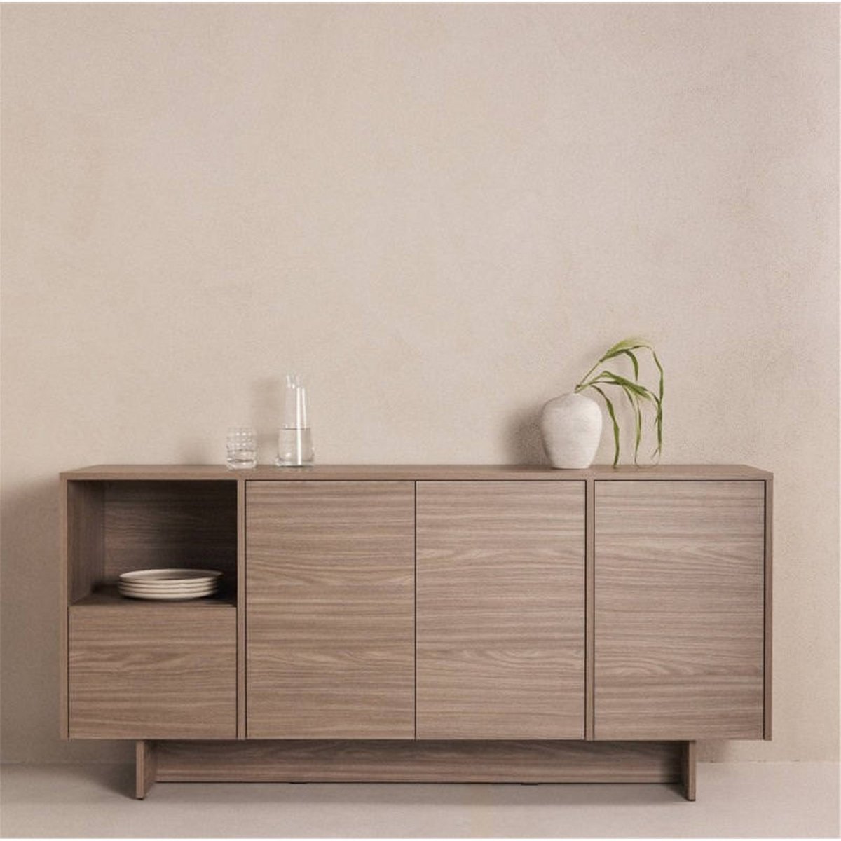 Commode 4 portes en bois, Design minimaliste chêne perle, RECOLLECTION