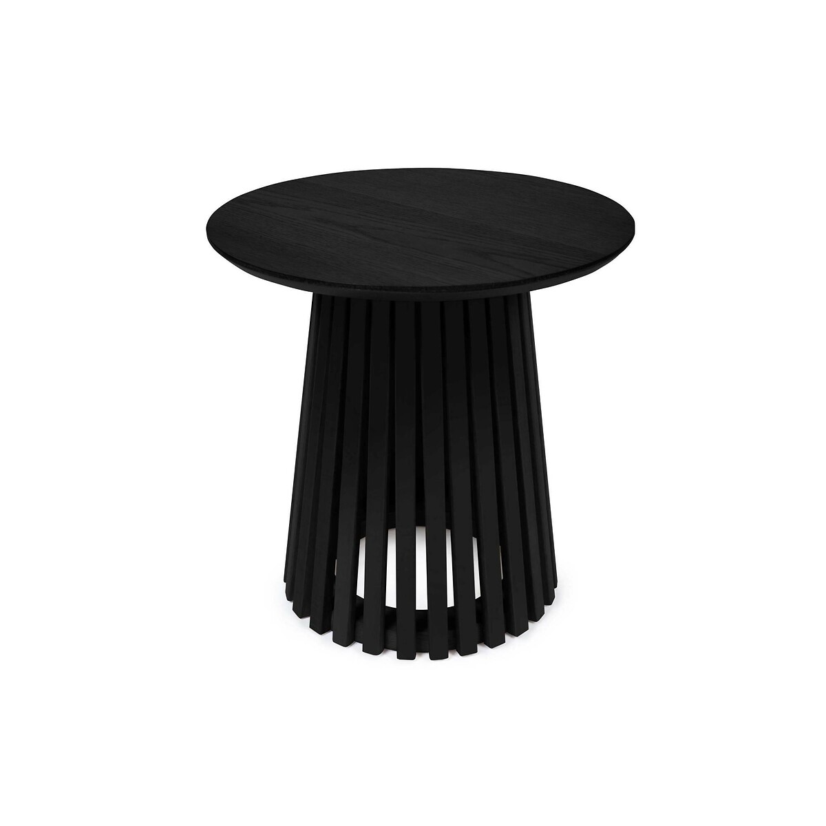 Osric Round Oak Slatted Side Table black, SO'HOME